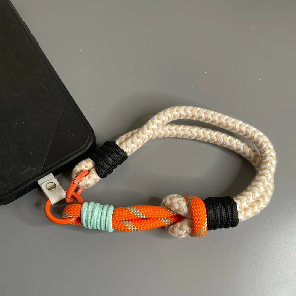 Colorful Rope Phone Wrist Lanyard - Orange, Beige, Mint
